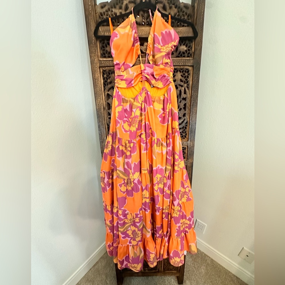 Runaway The Label - Vibrant Orange and Purple Floral Maxi Dress